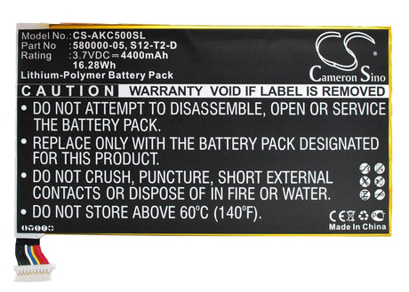 3.7V, Li-Polymer, 4400mAh, Tablet battery fits Amazon, 26s1001-a1(1icp4/82/138), Kc5, Kindle Fire Hd 2013, 16.28Wh Tablet Cameron Sino Technology Limited