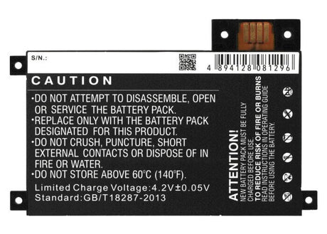 3.7V, Li-Polymer, 1400mAh, E-book, E-reader battery fits Amazon, 170-1056-00, D01200, Dr-a014, 5.18Wh E-book, E-reader Cameron Sino Technology Limited