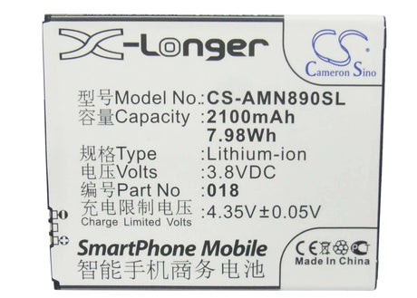 3.8V, Li-ion, 2100mAh, SmartPhone battery fits Amoi, 18, A920w, N890, 7.98Wh Mobile, SmartPhone Cameron Sino Technology Limited (Suspended)