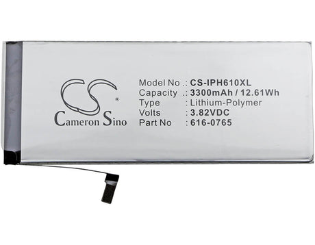 3.82V, Li-Polymer, 3300mAh, SmartPhone battery fits Apple, 616-0765, A1522, A1524, 12.61Wh Mobile, SmartPhone Cameron Sino Technology Limited (Smartphone)