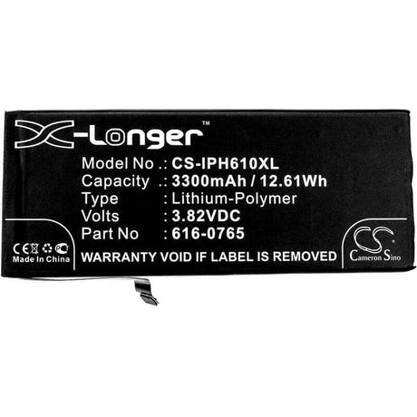 3.82V, Li-Polymer, 3300mAh, SmartPhone battery fits Apple, 616-0765, A1522, A1524, 12.61Wh Mobile, SmartPhone Cameron Sino Technology Limited (Smartphone)
