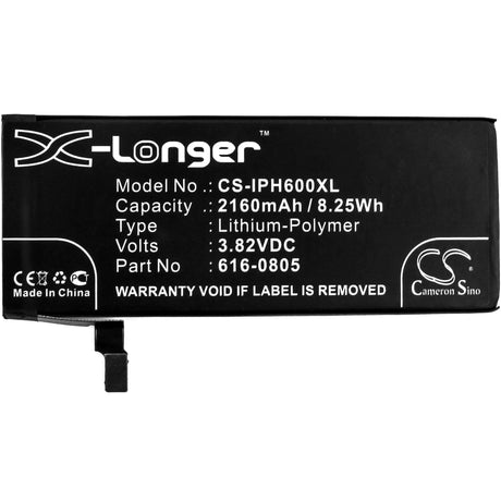 3.82V, Li-Polymer, 2160mAh, SmartPhone battery fits Apple, 616-0804, A1549, A1586, 8.25Wh Mobile, SmartPhone Cameron Sino Technology Limited (Smartphone)
