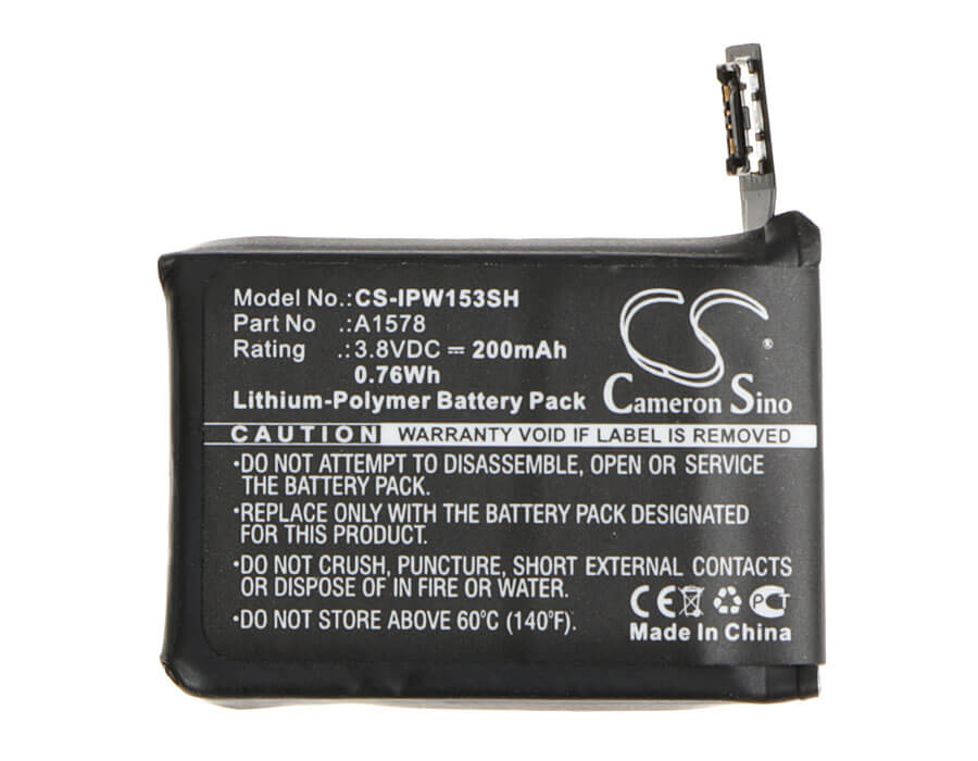 3.8V, Li-Polymer, 200mAh, Smartwatch battery fits Apple, A1578, A1553, A1554, 0.76Wh Smartwatch Cameron Sino Technology Limited