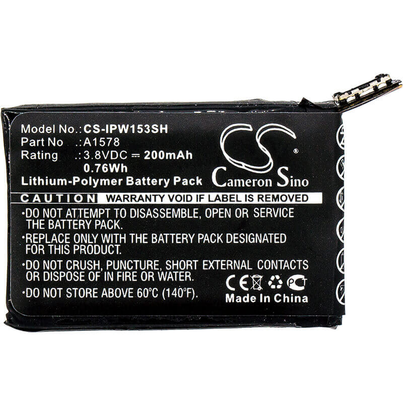 3.8V, Li-Polymer, 200mAh, Smartwatch battery fits Apple, A1578, A1553, A1554, 0.76Wh Smartwatch Cameron Sino Technology Limited