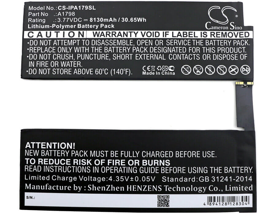 3.77V, Li-Polymer, 8130mAh, Tablet battery fits Apple, A1798, A1701, A1709, 30.65Wh Tablet Cameron Sino Technology Limited