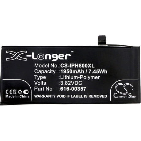3.82V, Li-Polymer, 1950mAh, SmartPhone battery fits Apple, 616-00357, A1863, Iphone 8, 7.45Wh Mobile, SmartPhone Cameron Sino Technology Limited (Smartphone)
