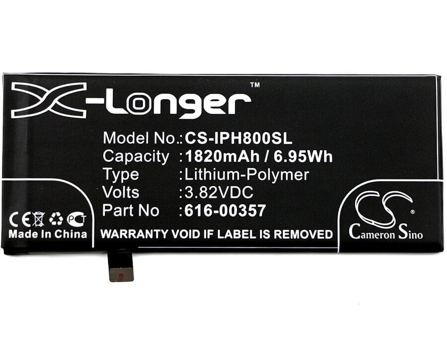 3.82V, Li-Polymer, 1820mAh, SmartPhone battery fits Apple, 616-00357, A1863, Iphone 8, 6.95Wh Mobile, SmartPhone Cameron Sino Technology Limited (Smartphone)