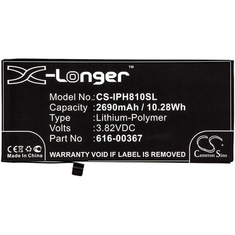 3.82V, Li-Polymer, 2690mAh, SmartPhone battery fits Apple, 616-00367, A1864, Iphone 8 Plus, 10.28Wh Mobile, SmartPhone Cameron Sino Technology Limited (Smartphone)