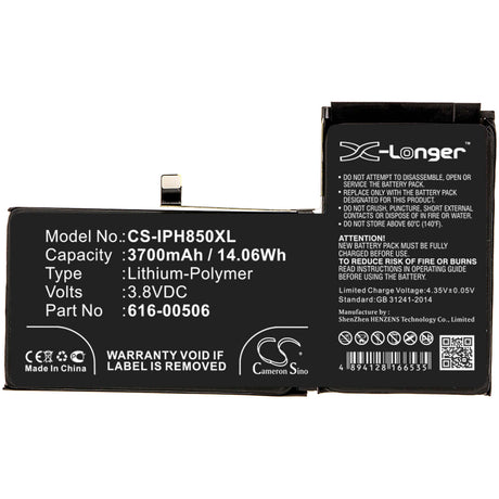 3.8V, Li-Polymer, 3700mAh, SmartPhone battery fits Apple, 616-00506, A1921, A2014, 14.06Wh Mobile, SmartPhone Cameron Sino Technology Limited (Smartphone)