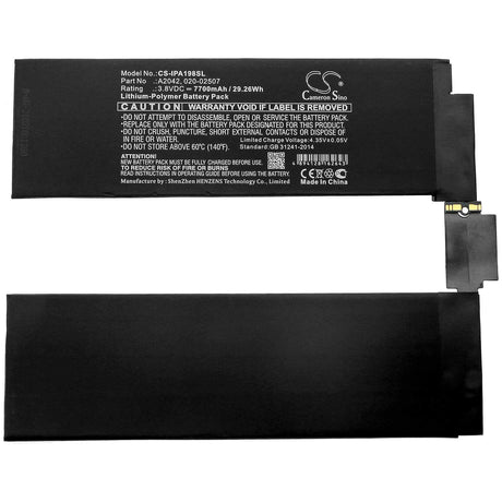 3.8V, Li-Polymer, 7700mAh, Tablet battery fits Apple, 020-02507, A1934, A1979, 29.26Wh Tablet Cameron Sino Technology Limited