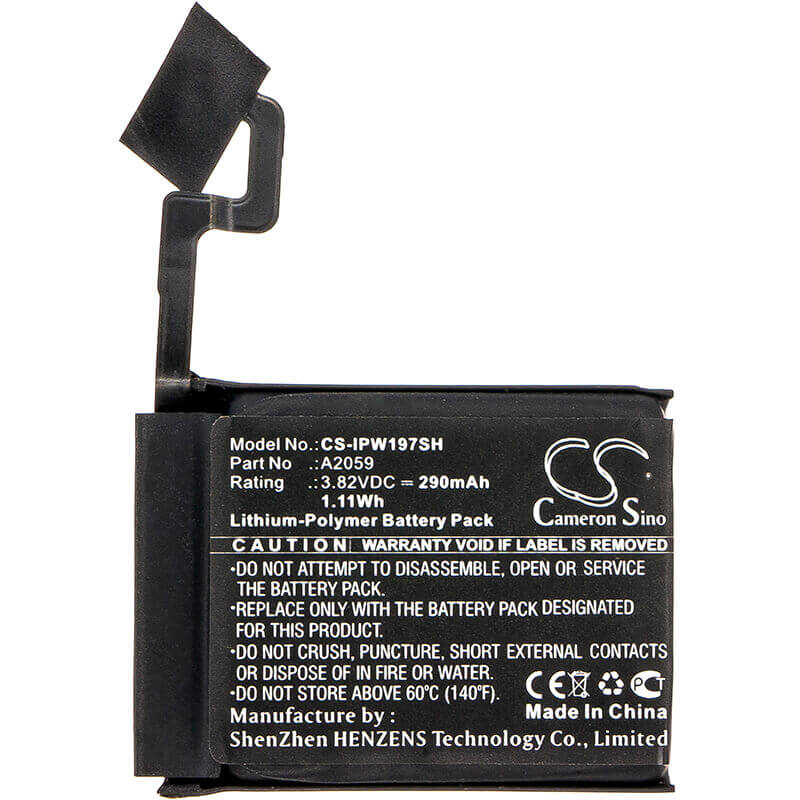 3.82V, Li-Polymer, 290mAh, Smartwatch battery fits Apple, A2059, A1976, Watch Series 4 44mm, 1.11Wh Smartwatch Cameron Sino Technology Limited