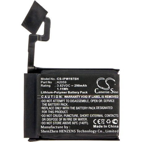 3.82V, Li-Polymer, 290mAh, Smartwatch battery fits Apple, A2059, A1976, Watch Series 4 44mm, 1.11Wh Smartwatch Cameron Sino Technology Limited