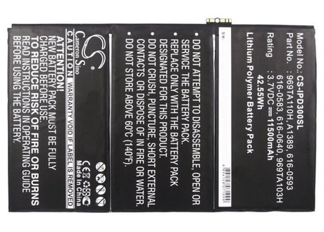 3.7V, Li-Polymer, 11500mAh, Tablet battery fits Apple, 3h857, A1389, A1403a, 42.55Wh Tablet Cameron Sino Technology Limited
