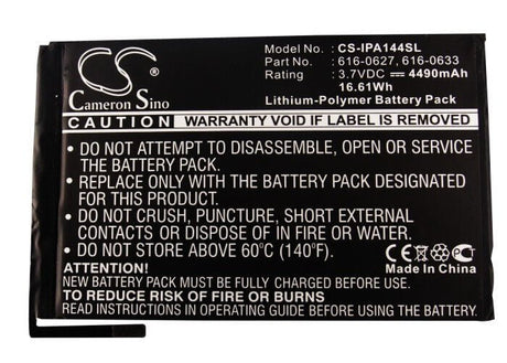 3.7V, Li-Polymer, 4490mAh, Tablet battery fits Apple, 616-0627, A1432, A1445, 16.61Wh Tablet Cameron Sino Technology Limited