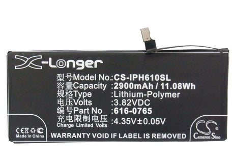 3.82V, Li-Polymer, 2900mAh, SmartPhone battery fits Apple, 616-0765, A1522, A1524, 11.08Wh Mobile, SmartPhone Cameron Sino Technology Limited (Smartphone)