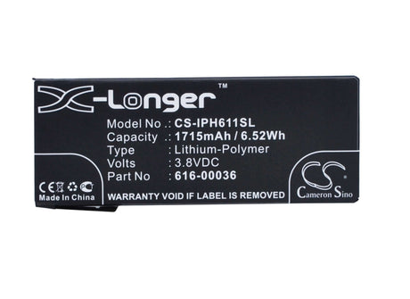 3.8V, Li-Polymer, 1715mAh, SmartPhone battery fits Apple, 616-00036, A1633, A1688, 6.52Wh Mobile, SmartPhone Cameron Sino Technology Limited (Smartphone)