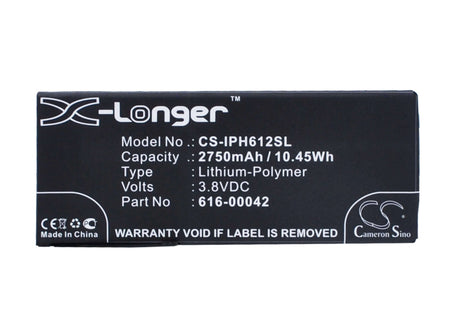 3.8V, Li-Polymer, 2750mAh, SmartPhone battery fits Apple, 616-00042, A1634, A1687, 10.45Wh Mobile, SmartPhone Cameron Sino Technology Limited (Smartphone)