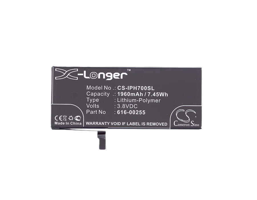 3.8V, Li-Polymer, 1960mAh, SmartPhone battery fits Apple, 616-00255, A1660, A1778, 7.45Wh Mobile, SmartPhone Cameron Sino Technology Limited (Smartphone)