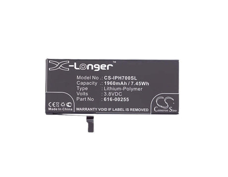 3.8V, Li-Polymer, 1960mAh, SmartPhone battery fits Apple, 616-00255, A1660, A1778, 7.45Wh Mobile, SmartPhone Cameron Sino Technology Limited (Smartphone)