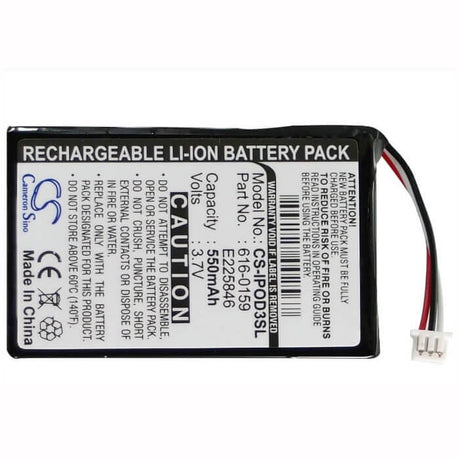 3.7V, Li-ion, 550mAh, Media Player battery fits Apple, 616-0159, Ipod 10gb M8976ll/a, Ipod 15gb M9460ll/a, 2.04Wh Media Player Cameron Sino Technology Limited