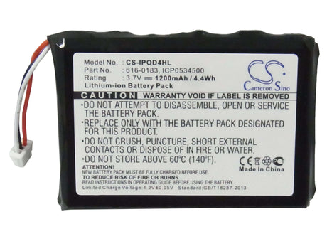 3.7V, Li-ion, 1200mAh, Media Player battery fits Apple, 616-0183, Ipod 4th Generatio, Ipod Photo, 4.44Wh Media Player Cameron Sino Technology Limited