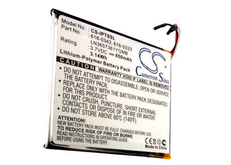 3.7V, Li-Polymer, 850mAh, Media Player battery fits Apple, 07-001-01, Ipod Touch 1st 16gb, Ipod Touch 1st 32gb, 3.15Wh Media Player Cameron Sino Technology Limited (Suspended)