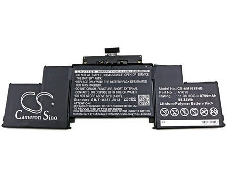 Notebook Battery For Apple, Macbook Pro 15" A1398 Retina 2015 11.36v, 8700mah - 98.83wh Notebook, Laptop Cameron Sino Technology Limited