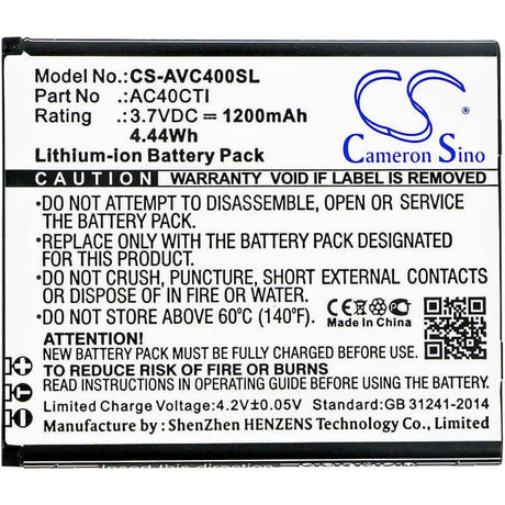 3.7V, Li-ion, 1200mAh, SmartPhone battery fits Archos, Ac40cti, 40c Titanium, 4.44Wh Mobile, SmartPhone Cameron Sino Technology Limited (Smartphone)