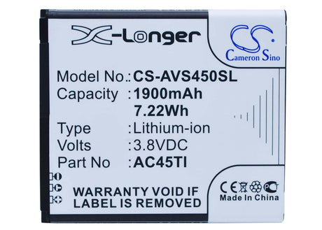 3.8V, Li-ion, 1900mAh, SmartPhone battery fits Archos, Ac45ti, 45 Titanium, Ohne Simlock, 7.22Wh Mobile, SmartPhone Cameron Sino Technology Limited (Smartphone)