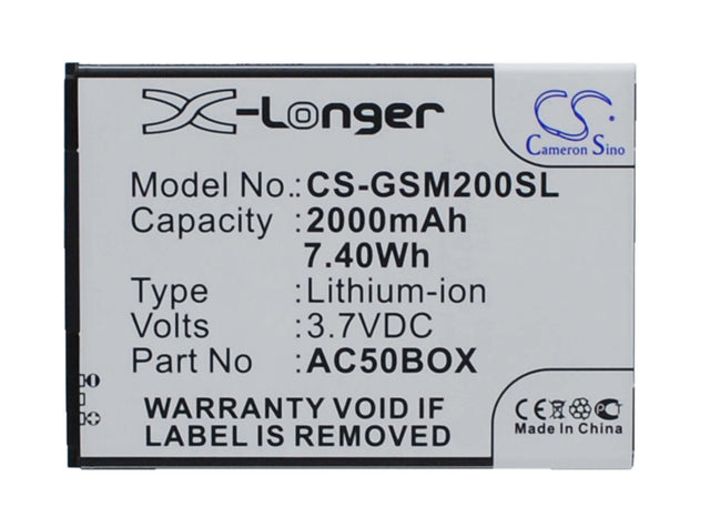 3.7V, Li-ion, 2000mAh, SmartPhone battery fits Arcmoile, Archos, Gsmart, Ac500bne, 50 Neon, 50 Neon 4g, 7.4Wh Mobile, SmartPhone Cameron Sino Technology Limited (Smartphone)