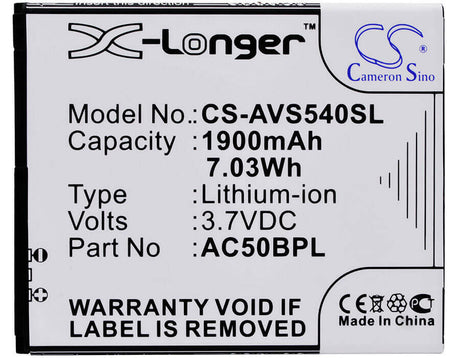 3.7V, Li-ion, 1900mAh, SmartPhone battery fits Archos, Ac50bl, 50b Platinum, 7.03Wh Mobile, SmartPhone Cameron Sino Technology Limited (Smartphone)