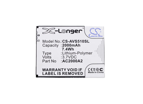 3.7V, Li-Polymer, 2000mAh, SmartPhone battery fits Archos, Ac2000a2, 50c Oxygen, 7.4Wh Mobile, SmartPhone Cameron Sino Technology Limited (Smartphone)