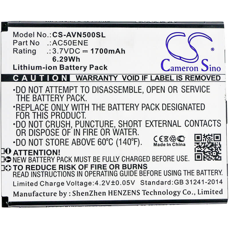 3.7V, Li-ion, 1700mAh, SmartPhone battery fits Archos, Ac50ene, 50e Neon, 6.29Wh Mobile, SmartPhone Cameron Sino Technology Limited (Smartphone)