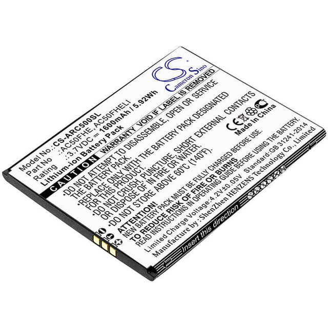 3.7V, Li-ion, 1600mAh, SmartPhone battery fits Archos, Ac50fhe, 50f Helium Lite, Gx395872, 5.92Wh Mobile, SmartPhone Cameron Sino Technology Limited (Smartphone)
