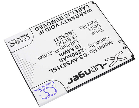 3.8V, Li-Polymer, 2800mAh, SmartPhone battery fits Archos, Ac53ti, 53 Titanium, 10.64Wh Mobile, SmartPhone Cameron Sino Technology Limited (Suspended)