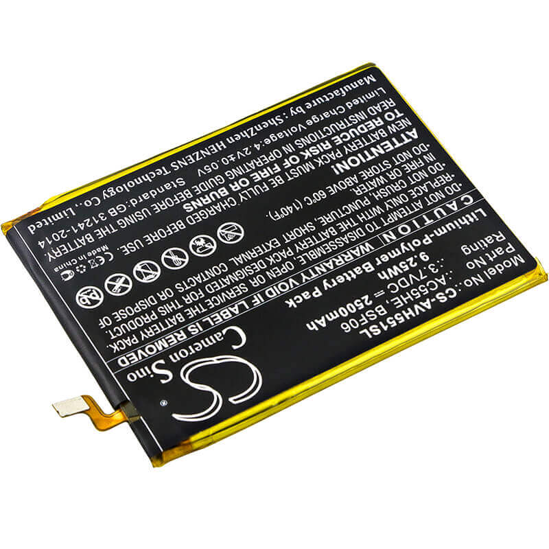 3.7V, Li-Polymer, 2500mAh, SmartPhone battery fits Archos, Ac55he, 55 Helium Ultra, A55 Helium, 9.25Wh Mobile, SmartPhone Cameron Sino Technology Limited (Smartphone)