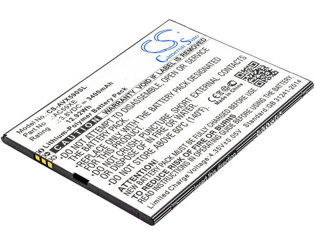 3.8V, Li-Polymer, 3400mAh, SmartPhone battery fits Archos, Ac59xe, 59 Xenon, P336688, 12.92Wh Mobile, SmartPhone Cameron Sino Technology Limited (Smartphone)