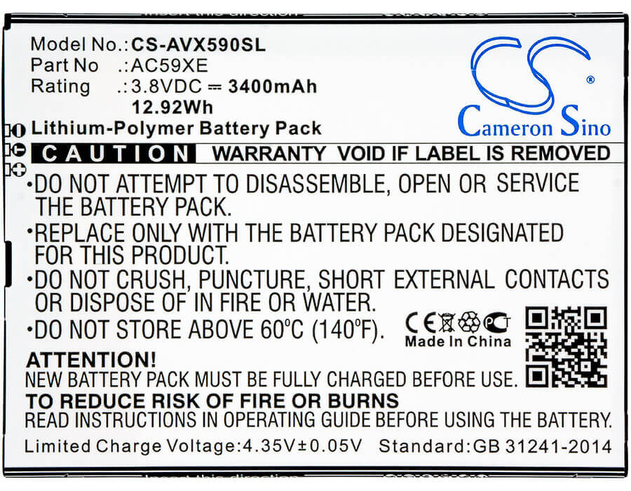 3.8V, Li-Polymer, 3400mAh, SmartPhone battery fits Archos, Ac59xe, 59 Xenon, P336688, 12.92Wh Mobile, SmartPhone Cameron Sino Technology Limited (Smartphone)