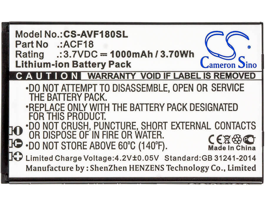 3.7V, Li-ion, 1000mAh, SmartPhone battery fits Archos, Acf18, F18, 3.7Wh Mobile, SmartPhone Cameron Sino Technology Limited (Smartphone)