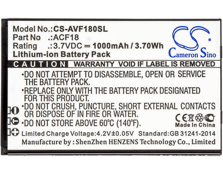3.7V, Li-ion, 1000mAh, SmartPhone battery fits Archos, Acf18, F18, 3.7Wh Mobile, SmartPhone Cameron Sino Technology Limited (Smartphone)
