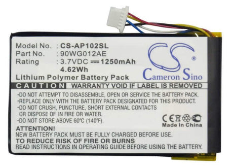 3.7V, Li-Polymer, 1250mAh, GPS battery fits Asus, 90wg012ae, 90wg012ae1155l1, S102, 4.63Wh GPS, Navigator Cameron Sino Technology Limited