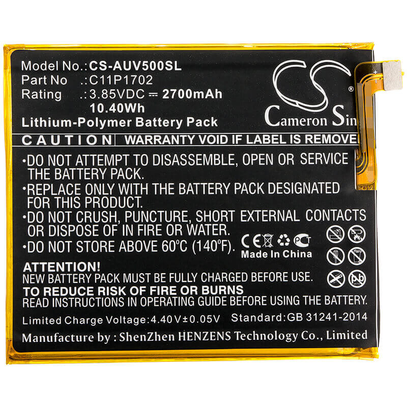 3.85V, Li-Polymer, 2700mAh, SmartPhone battery fits Asus, C11p1702, A009, V500kl, 10.4Wh Mobile, SmartPhone Cameron Sino Technology Limited (Smartphone)