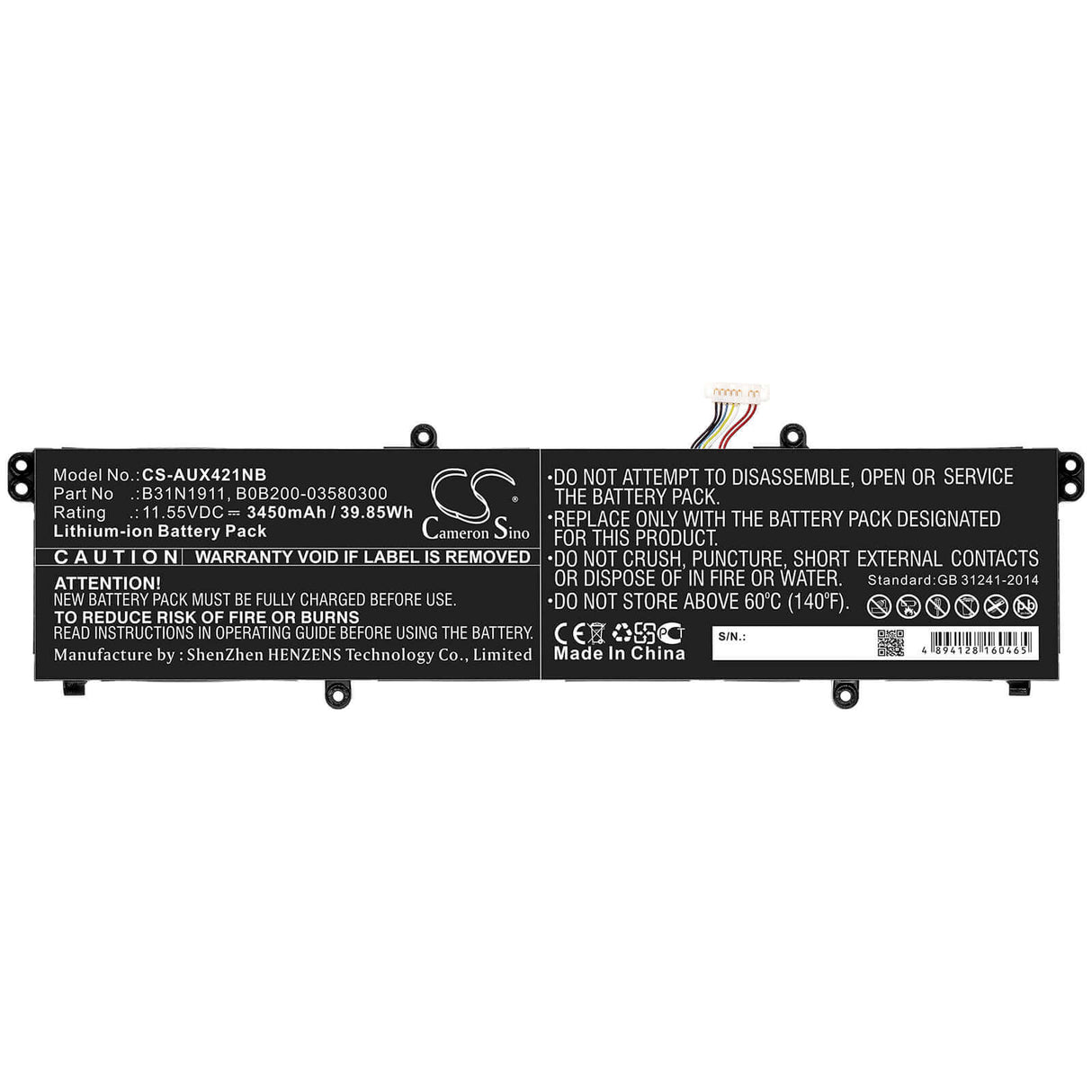 Notebook Battery For Asus, A413ff, F413ff, K433fa 11.55v, 3450mah - 39.85wh Notebook, Laptop Cameron Sino Technology Limited