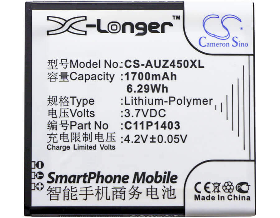 3.7V, Li-Polymer, 1700mAh, SmartPhone battery fits Asus, 0b200-01070000, A450cg, Zenfone 4.5, 6.29Wh Mobile, SmartPhone Cameron Sino Technology Limited (Smartphone)