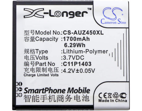 3.7V, Li-Polymer, 1700mAh, SmartPhone battery fits Asus, 0b200-01070000, A450cg, Zenfone 4.5, 6.29Wh Mobile, SmartPhone Cameron Sino Technology Limited (Smartphone)
