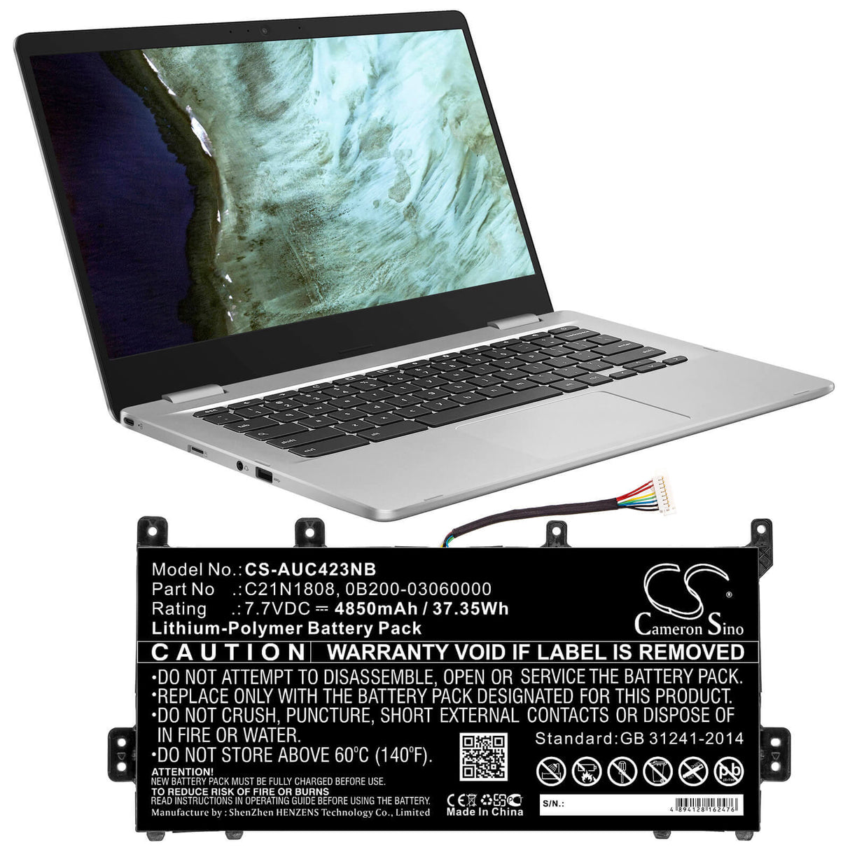 Battery For Asus, C423, C423na, C423na-0031an4200 7.7v, 4850mah - 37.35wh Notebook, Laptop Cameron Sino Technology Limited   