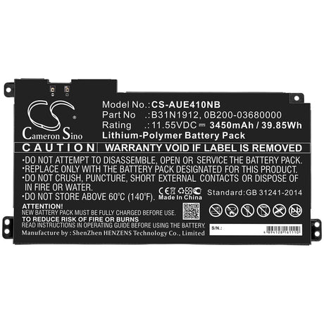 Notebook battery For Asus, E410, E410ma 11.55v, 3450mah - 39.85wh Notebook, Laptop Cameron Sino Technology Limited