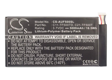 3.7V, Li-Polymer, 5000mAh, Tablet battery fits Asus, C11-tf500cd, Ee Pad Tf500, Tf500d, 18.50Wh Tablet Cameron Sino Technology Limited