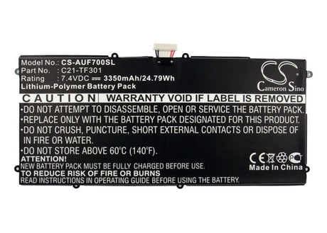 7.4V, Li-Polymer, 3350mAh, Tablet battery fits Asus, C21-tf201p, Ee Pad Tf700, Eee Pad Tf201, 24.79Wh Tablet Cameron Sino Technology Limited