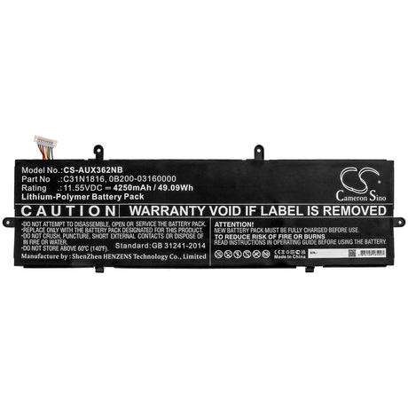 Battery For Asus, Flip Ux362, Q326fa, Q326fa-bi7t13 11.55v, 4250mah - 49.09wh Notebook, Laptop Cameron Sino Technology Limited   